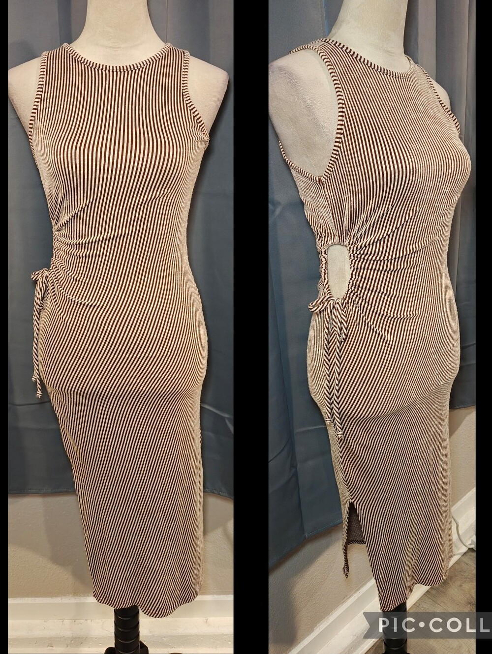 Caution To The Wind Striped Cut Out Stretch Knit Bodycon Dress.